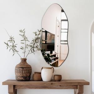 Delma Irregular Wall Mirror,32"x14" Slim Vertical Wavy Design,Frameless Decorative Mirror for Entryway,Hallway & Bathroom,Modern Boho Wall-Mounted