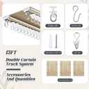 Juexica Ceiling Curtain Double Track Set 3ft-13ft/4 Meter Champagne Double Curtain Track Ceiling Mount Heavy Duty Room Divider Adjustable Length Rails with Clips Hooks End Hook