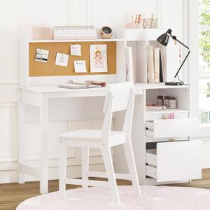 Spirich Kids Desk and Chair Sets, Kids Study Desk Set with Hutch and Storage, Children Wooden Study Table for 5-12 Years Old, Student Writing Table Computer Workstation