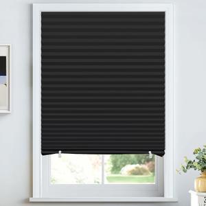 LazBlinds No Tools No Drill Cordless Lift Cut to Size Pleated Paper Blinds for Windows, Blackou Clip On Self Adhesive Temporary Window Blinds for Home(48" W x 72" H x 6 Pack, Black)
