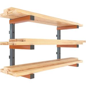 BORA 3-Level Wood Storage Rack, Wall-Mounted Hanging Shelf for Lumber, Garage Wall Storage, Space Saver for Workshop, Heavy Duty 300 lb Capacity, Metal Wood Rack System - PBR-0310, Orange/Black