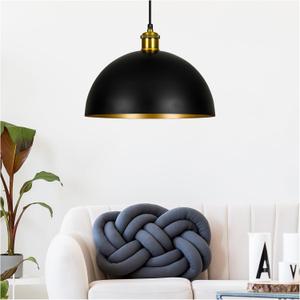Pendant Lights Kitchen Island - 12-Inch Farmhouse Dome Hanging Light Fixture, Black and Gold Industrial Ceiling Light Adjustable Kitchen Pendant Lighting for Dining Room, Bedroom, Living Rooms, Black and Gold, 1 Pack