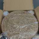 Round Ottoman, Natural Seagrass Footstool with 4 Wood Legs, Multifunctional Modern Dressing Stool and Sofa Side Table for Bedroom (White), Size: 14.8"D x 14.8"W x 7.5"H