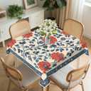 Square Tablecloth 54x54In Floral Table Cover 60x60In Washable Table Cover for Party Restaurant, Picnic, Indoor and Outdoor Dining, 54x54In, Red Flowers Ethnic Folk Style