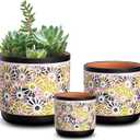 Qipecedm 3 Piece Ceramic Plant Pots, 5.7/4.7/3.5/inch Planters with Drainage Hole, Outdoor Indoor Flower Pots Set, Modern Decorative Plant Pots for Lilies, Cacti, Succulents, Snakes, Bamboo(Black)