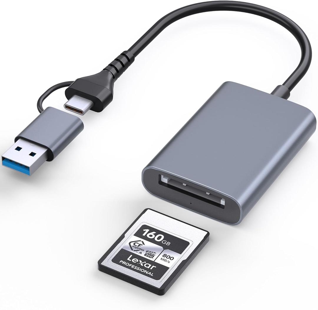 CFexpress Type A Card Reader, USB-C/USB-A 2-in-1 to CF Express Type A Adapter Memory Card Reader with USB 3.2 (Gen 2) 10Gbps, Compatible with Windows/Mac/Linux/Android