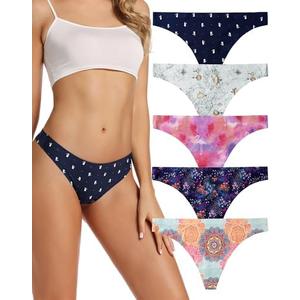 voenxe Seamless Women Underwear Thongs,No Show Ladies Thong,No Line Workout Breathable Comfortable Panties,Soft Undies,5-Pack. S