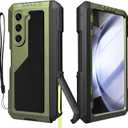 for Samsung Galaxy Z Fold 5 Metal Case with Slim S Pen Holder, Rugged Heavy Duty Z Fold 5 Case with Built-in Screen Protector, Kickstand, Military-Grade Drop Protection, Green