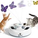 Pawaboo 3-in-1 Automatic Interactive Cat Toy, Electronic Motion Kitten Toy with Fluttering Butterfly Teasers, Track Ball & Random Hide Mouse, USB Rechargeable Cat Teaser Mouse Toys for Indoor Kitties (White+Gray)