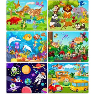 Roberly Wooden Puzzles for Kids Ages 4-8, 60 Pieces Jigsaw for Kids 3 4 5 6 7 8 Preschool Learning Educational Puzzle Toys Set for Boys Girls - Dinosaur, Ocean, Animal, Insect, Space, Vehicles