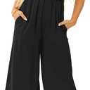 Womens Jumpsuit Sleeveless Wide Leg Romper Summer Vacation Beach Outfit (Black, S)