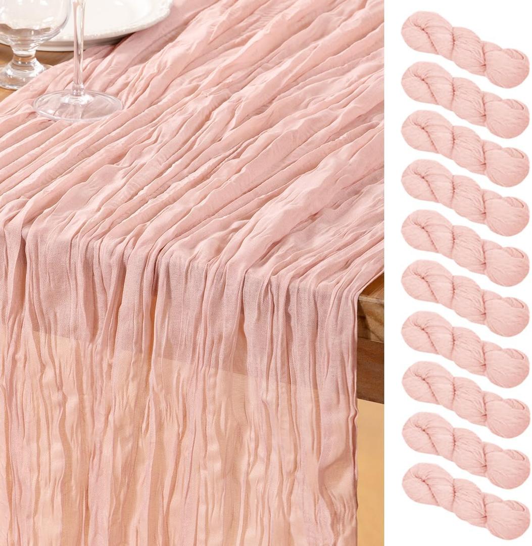DeZerlor Pink Cheesecloth Table Runner 10 Pack Summer Table Runners Boho Gauze 120 Inches Cheese Cloth Table Decor for Wedding Bridal Baby Shower Parties