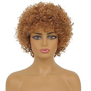 Swiking Blonde Short Curly Kinky Women Wigs With Bangs Afro Hair Fluffy Natural Looking Synthetic Heat Resistant Daily Cosplay Wigs (Brown Blonde)