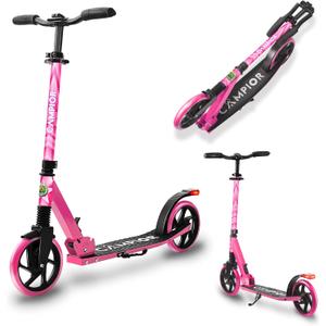 Kick Scooter for Ages 6+, for Kids, Teens, and Adults, Max Load 240 LBS, Foldable, 8-inch Big Wheels for Kids and Adults, with Kickstand, 3 Adjustable Levels, Child Safety Approved, Pink