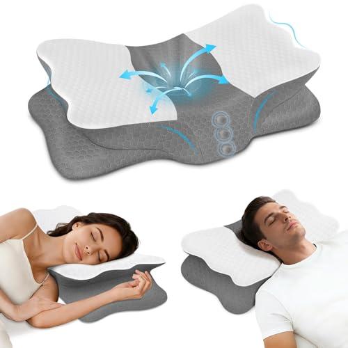 Cervical Neck Pillow for Neck Pain Relief - Memory Foam Ergonomic Neck Support Pillows for Sleeping with Cooling Pillowcase, Orthopedic Contour Pillow for Side, Back and Stomach Sleepers