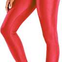 Sghenr Women's High Waisted Yoga Pants Tummy Control Shiny Sports Tights Workout Leggings (Red, Small)