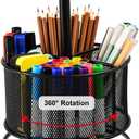 Marbrasse Mesh Desk Organizer, 360-Degree Rotating Multi-Functional Pen Holder, 4 Compartments Desktop Stationary Organizer, Home Office Art Supply Storage Box Caddy (Black)