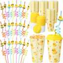 Yungyan 24 Sets Yellow Duck Party Favors Goodie Cups with Lids and Straws for Birthday Decorations Reusable 16oz Plastic Candy Cups Plastic Straws for Birthday Party(Rubber Duck)