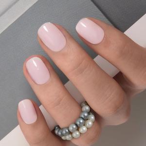 Curvlife Press on Nails Milky White Short Square Acrylic Fake Nails with Apricot Design Full Cover Glossy Nude Glue on Nails Artificial for Women 30Pcs