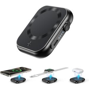 Wireless Portable Charger,3-in-1 Magnetic Power Bank 5000mAh,22.5W Fast Charging USB-C Mag-Safe Battery Pack,Compatible with iPhone 16/15/14/13/12,Apple Watch Series,Airpods