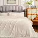 Oversized King Fleece Blanket 120x120 Inches, Seamless Soft Cozy 3D Jacquard Flannel Blanket 10'x10' Extra Large for Bed, Sofa, Couch, Travel & Camping, California King Throw, Beige