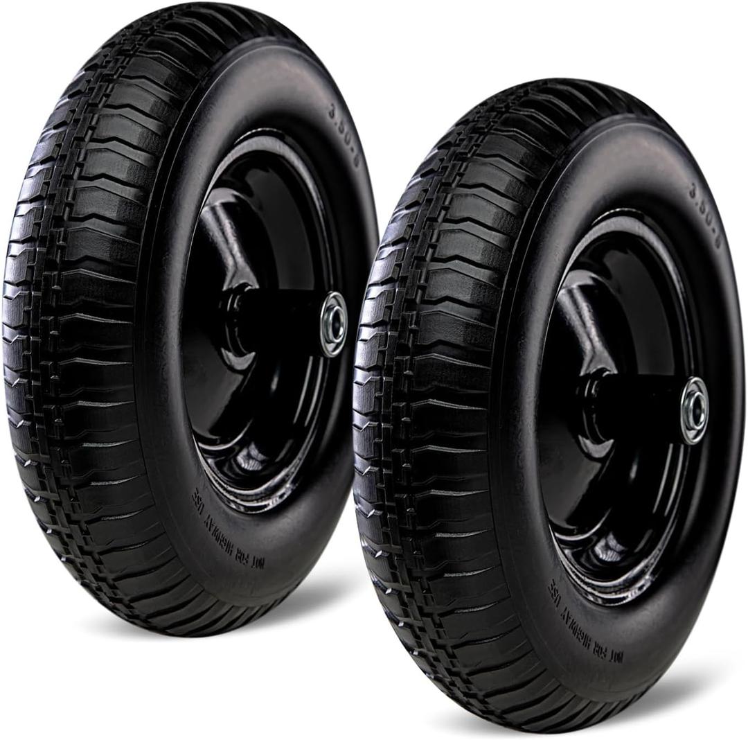 Taifa 14 Inch 2 PCS Solid Flat Free Replacement Tires and Wheels 3.50-8 with 5/8'' Bearing, Air Less Wheel for Wheelbarrow/Wagon/Hand Truck/Trolley/Garden Scooter etc.