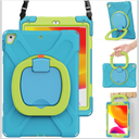 BRAECN Kids Case for iPad 9.7 Inch iPad 6th/5th Generation(2018/2017), 3-Layer Full-Body Rugged Silicone Case w/Rotatable Handle Grip, Shoulder Strap, Pencil Holder, Kickstand for iPad Air 2-Sky Blue