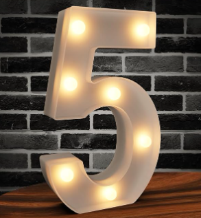 Marquee Numbers Light up Numbers, 0-9 Number Battery Powered LED Light, White Plastic Numbers Sign, Night Light Number Decor for Graduation Engagement Wedding Baby Shower Birthday (Number 5)