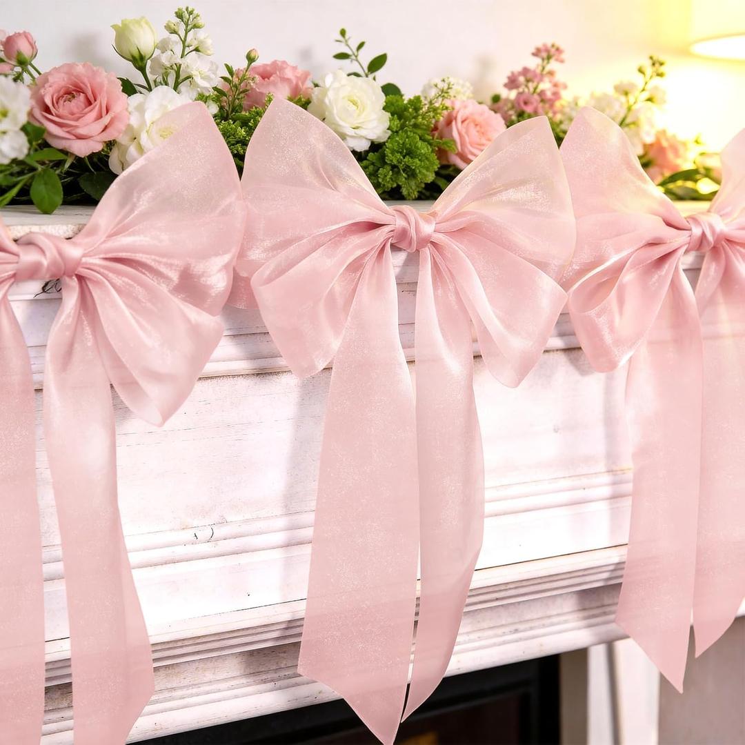 2-Strings 6.5ft Pink Bows Garland Banner, Pre-Strung Bow Party Decorations for Coquette Birthday, Bachelorette Party, Girly Pink Party Supplies, Baby Shower, Bridal Shower