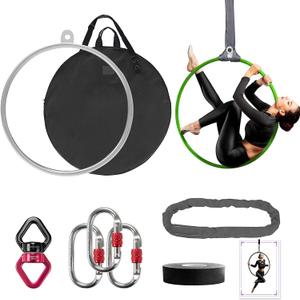 DASKING Professional Aerial Hoop Kit - 85cm (33.5")/90cm (35.4") Aerial Ring Set, 2-Ton Safety System Anti-Slip Grip & Portable Storage Bag (black,grey,green,pink,steel)