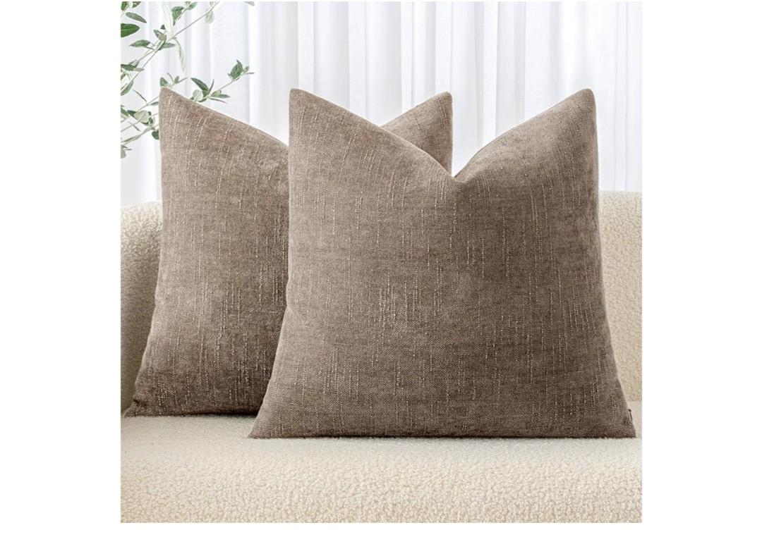 MIULEE Pack of 2 Decorative Throw Pillow Covers Soft Chenille Throw Pillows Solid Neutral Farmhouse Textured Cushion Covers for Couch Sofa Bedroom Living Room 20x20 Inch, Taupe Grey