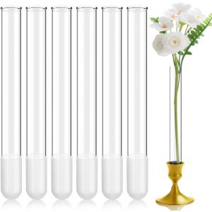 6 Pack 7.9" Glass Bud Vase Taper Candle Holder's Bud Vase for Flower Candlestick Sizes from 22mm to 27mm Adjustable Designed Specially for Taper Candle Holder for Tablescapes, Wedding Decor