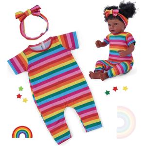 BABESIDE 2 Pcs Reborn Baby Doll ClothesColorful Striped Outfit with Headband for 17-22 Inch Dolls, Perfect Accessories for Reborn Baby Doll (Dolls not Included)