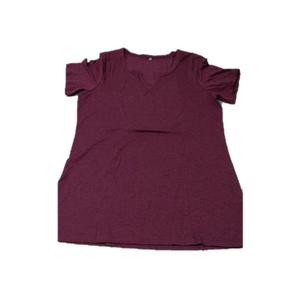 Cotton/ Lycra V-Neck T Shirt With Cuff Sleeves - L,Burgundy