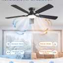 ZMISHIBO 52 Inch Ceiling Fan with Light, App&Remote Control, Flush Mount Low Profile, Dimmable 20W LED Light, Quiet Reversible Motor for Bedroom, Living Room, Apartment, Black
