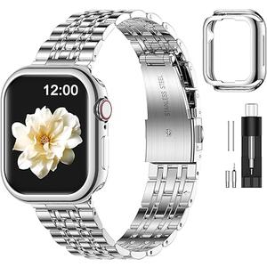 MioHHR Slim Metal Band Compatible with Apple Watch 41mm 40mm 38mm, Solid Stainless Steel Chain Strap for Women Men iWatch Bands Series 9 8 7 6 5 4 3 2 1 SE3 SE2 SE, Silver
