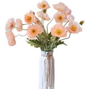 Artificial Flowers 5Pcs Poppies Flowers Artificial Silk Flowers for Home Office Wedding Outdoor Decor (Coral) (Coral)