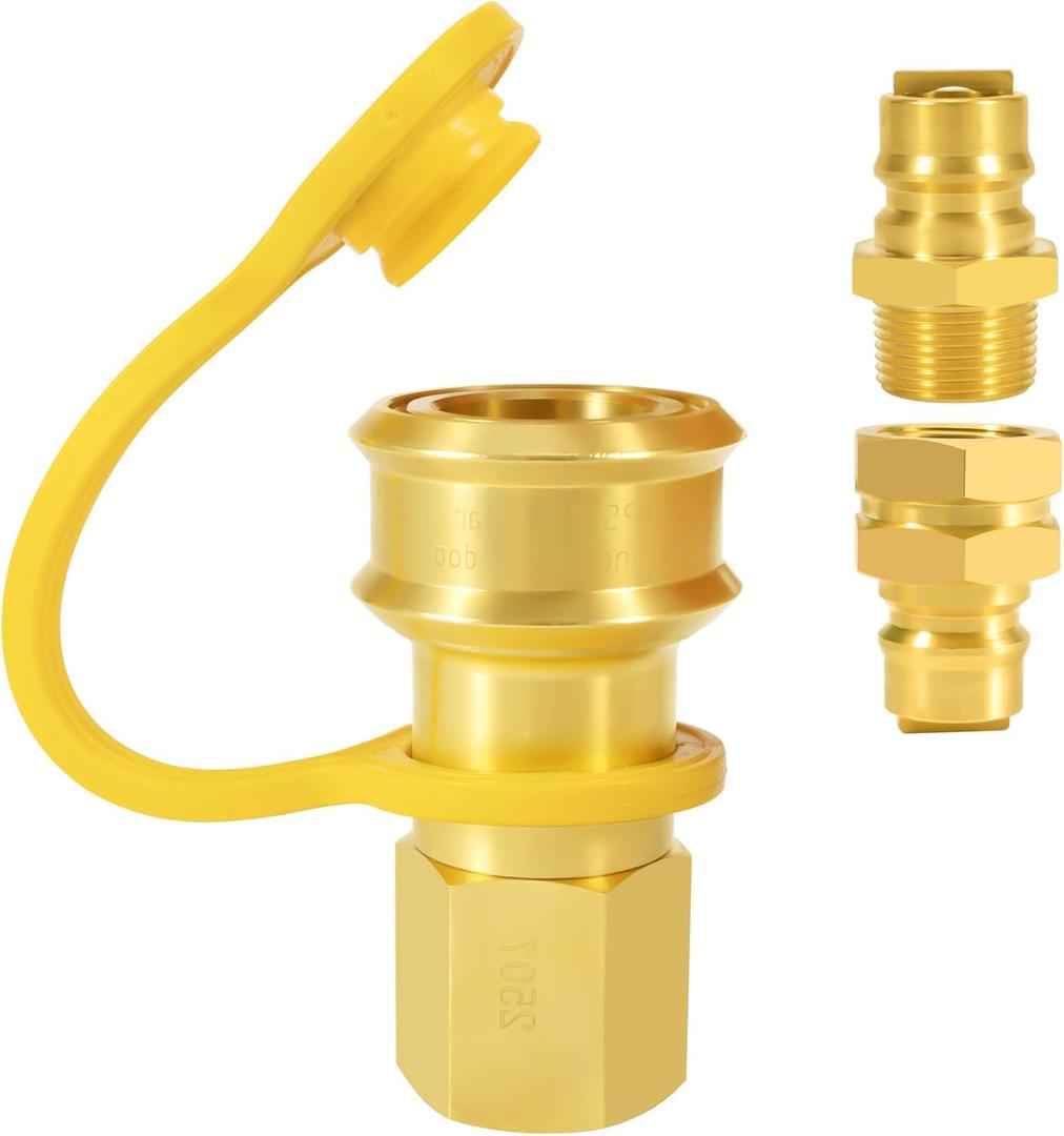 3/4 inch Natural Gas Quick Connect Fittings, 3/4 Male and Female Natural Gas Quick Connect, Brass Material, Suit for Generators, Gas Grills, Fire Pits, Rvs Heaters