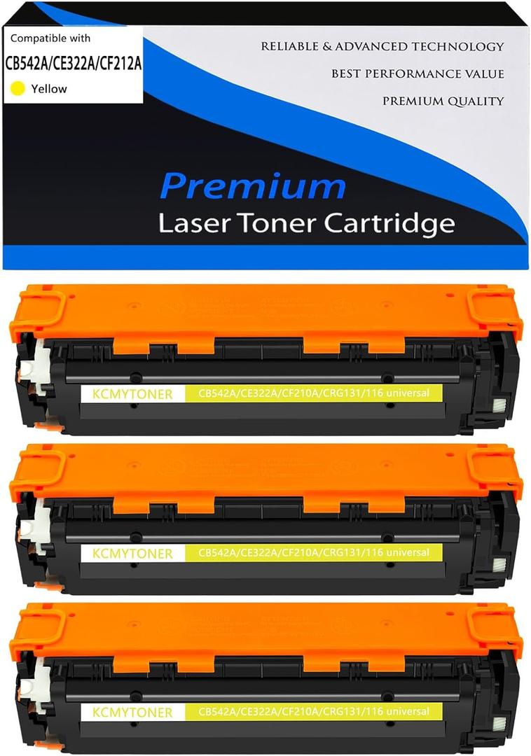 3 Pack 125A CB542A Yellow Compatible Toner Cartridge Replacement for HP 125A CB542A to use in Color Laser Jet CP1215 CP1518ni CP1515n CM1312nfi MFP CM1312 Printer