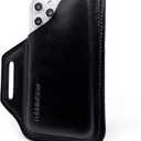 TobbinGear Leather Belt Phone Pouch, Leather Cell Phone Holster, Universal Phone Case with Belt Loops, for Men and Women Large Black