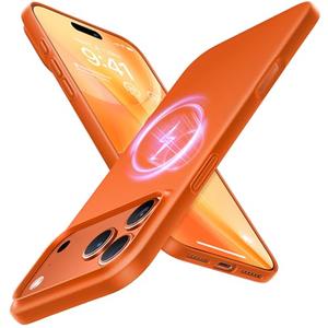 TORRAS Magnetic Slim Fit for iPhone 17 Pro Case 6.3 inch, Ultra-Thin, Compatible with MagSafe, Lightweight Matte Anti-Scratch Hard PC Cover Phone Case for iPhone 17 Pro OriginFit, Glossy Orange