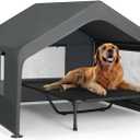 Veehoo Extra Large Dog House Outdoor with Elevated Dog Bed, Outside Dog Tent 4.1' x 4.1' x 3.3', Weatherproof Dog Shade Shelter and Raised Bed Combo for Pets or Stray Animals, Grey