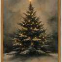 Vintage Christmas Wall Art Natural Christmas Tree Wall Decor Paintings Winter Landscape Pine Tree Poster Canvas Prints for Farmhouse Mantel Bedroom Living Room 12x16 inch Wood Framed