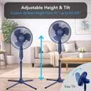 Comfort Zone 16-Inch Oscillating Pedestal Fan 3-Speed High-Velocity Cooling, Adjustable Height & Tilt, Quad-Pod Folding Base, Blue ETL Listed