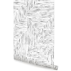 Geometric Watercolor Lines Peel and Stick Wallpaper (Black, Single Sheet - 2x9 Feet)