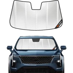 Windshield Sun Shade for Cadillac XT4 2019-2025. Reflective Aluminum Film Front Window Sunshade - BLAZBLOCK (Classic Shiny Silver)
