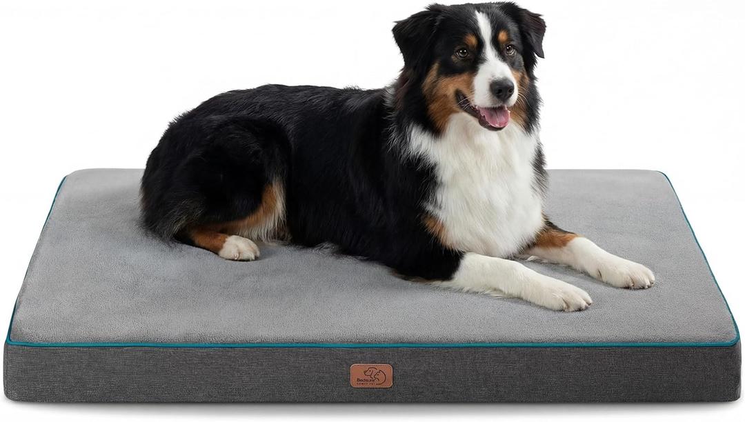 Bedsure Memory Foam Dog Crate Bed for Extra Large Dogs - XL Orthopedic Pet Beds with Removable Washable Cover and Nonskid Bottom - Plush Flannel Fleece Top Pet Mat, Grey
