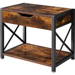 IBUYKE 2 Tier Desktop Printer Stand,Multi-Purpose Desk Organizer,Wooden Printer Stand with Drawer Storage for Folders,Books,for Fax Machine, Scanner,Home Office,Rustic Brown TLJ012H
