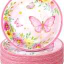 Zopeal 60 Pieces Spring Butterfly Paper Plates Bulk 9 Inch Floral Pink Flower Disposable Dessert Cake Plates Decorative for Girls Butterfly Themed Wedding Baby Shower Birthday Tea Party Supplies