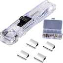 Handheld Paper Clam Clip Dispenser, Portable Fast Paper Clipper with 50 Reusable Silver Metal Clips for Desktop Document Office/School/Home.